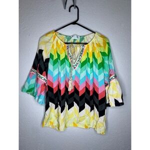 Multicolor Chevron‎ Print Tunic Top Colorful Bohemian Blouse